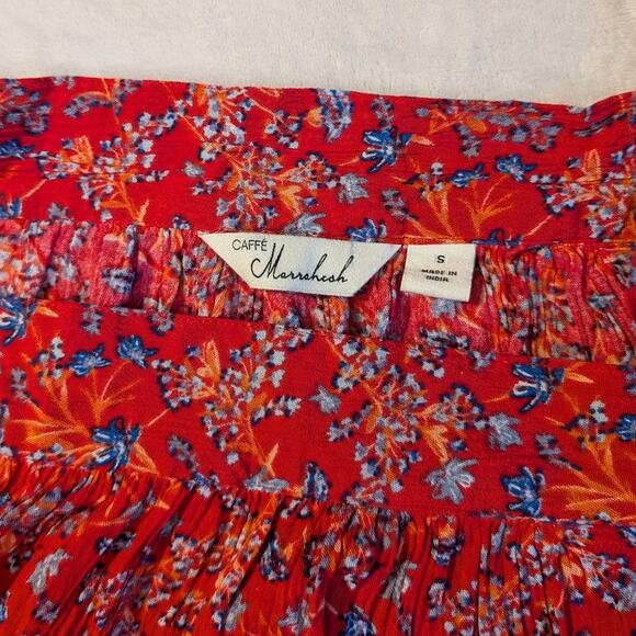 Caffé Marrakesh Square Neck Floral Boho Peasant Blouse Flutter Sleeve Red Small - Picture 3 of 5